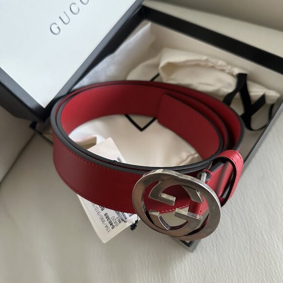 NWT Gucci Celeria Interlocking G Red Leather Belt - size 90 Cm 36 In GG Logo - Picture 6 of 8